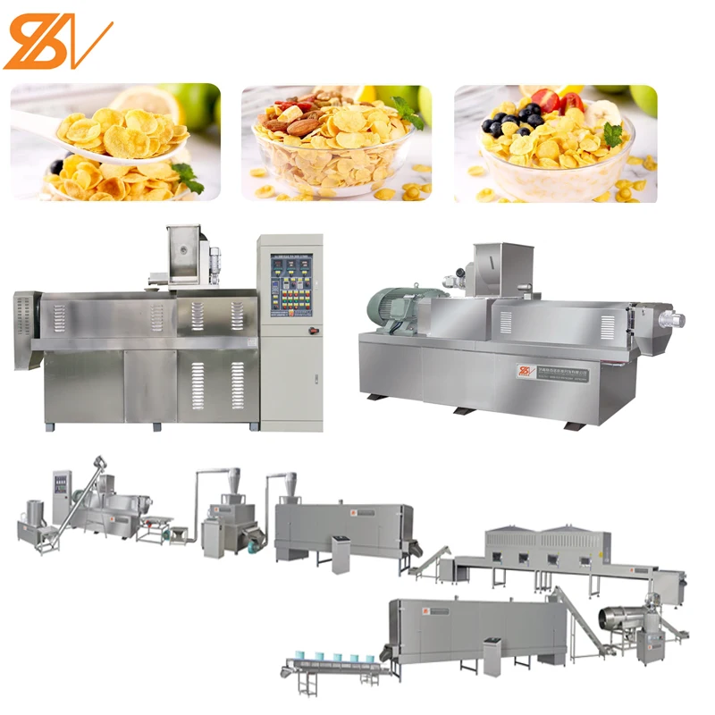 Extrusion Corn Flex Instant Puff Crunch Cereal Flakes Snacks Food Extruding Machines Process Plant Producing Line