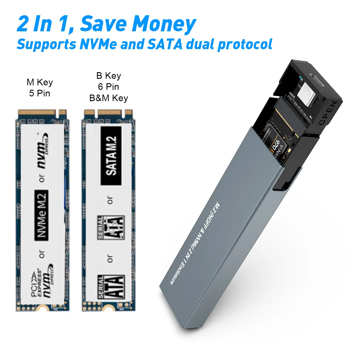 Chinese factory supplier supply  2 In 1 Ssd Enclosure Support Both Nvme Pcie And Sata Ngff B Key M Key B+m Key 30 42 60 80 External Hd Ssd Case Ssd For Mini Case - Buy Case For 20 And 40 Length M.2 Sata Ssd Drive Type C Case For Ssd m.2 Ssd Case Plastic Ssd Nmve Case popular 2 Ssd 2hdd Pc Case M-atx Pc Phone Casecase Esterno Ssd