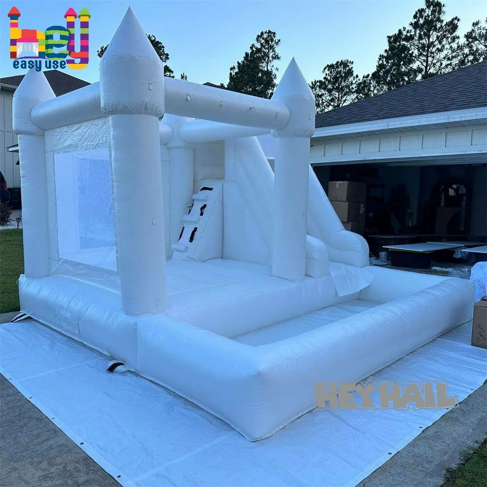 White Castle Combo Pastel Bouncy Castle Inflatable Bounce House Slide
