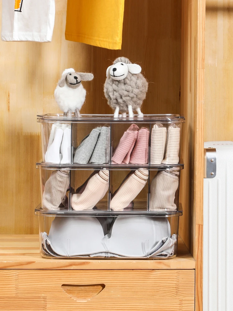 2022 Clear Home Plastic Closet Underwear Organizer With Lid Transparent