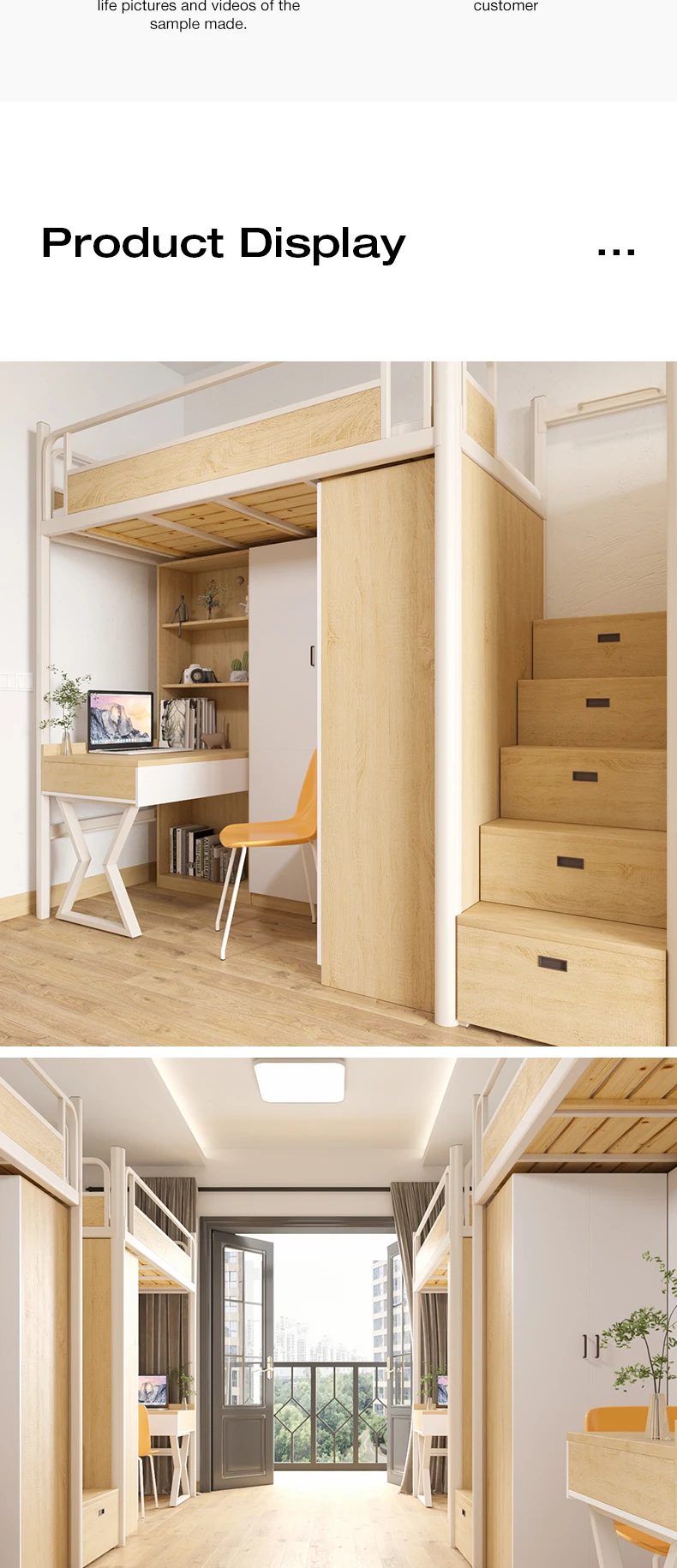 product metal iron frame bed students apartment bunk dormitory beds writing tables storage cabinets wardrobes for bedroom hotel school-8