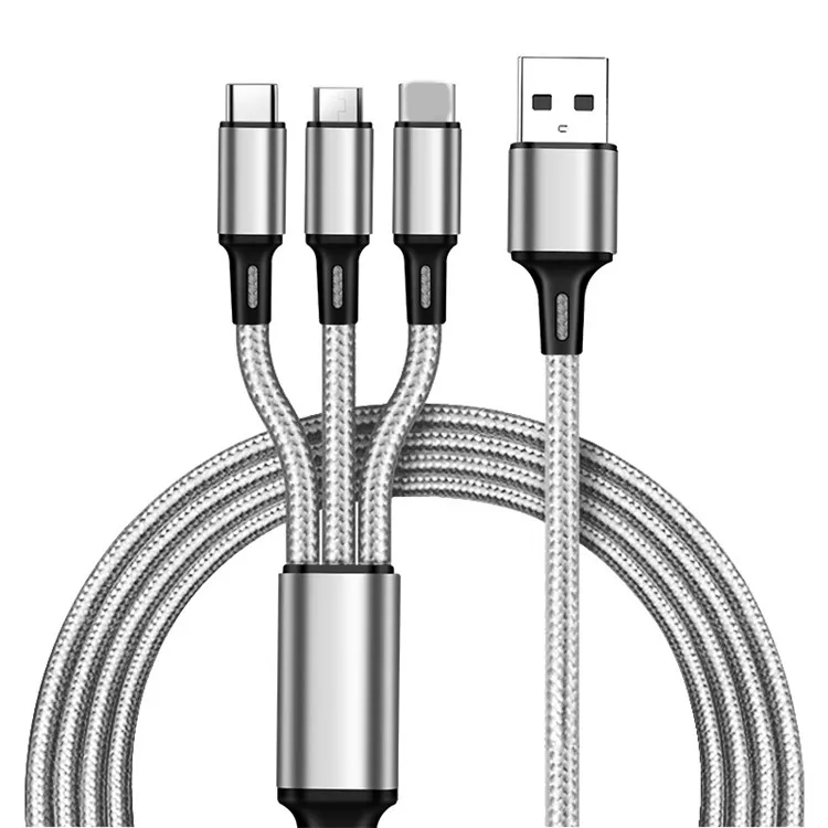 Hot sell 3 In 1 Micro USB Type C Charger Cable Multi Usb Port nylon  braid Usb Charging Cable  For Mobile Phone Cables