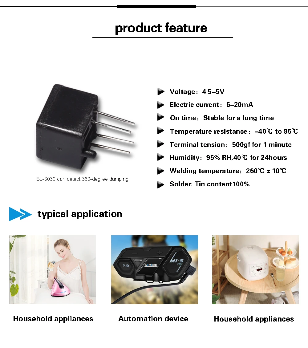 BL-1350 10 Degree Metal Ball Switch Tilt Sensor Smd Photoelectric Tilt Switch