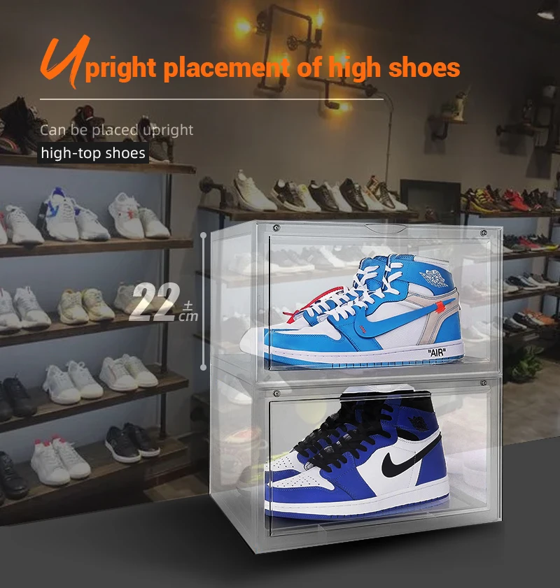Acrylic Magnetic Drop Side Open Door Shoe Foldable Sneaker Organizer ...
