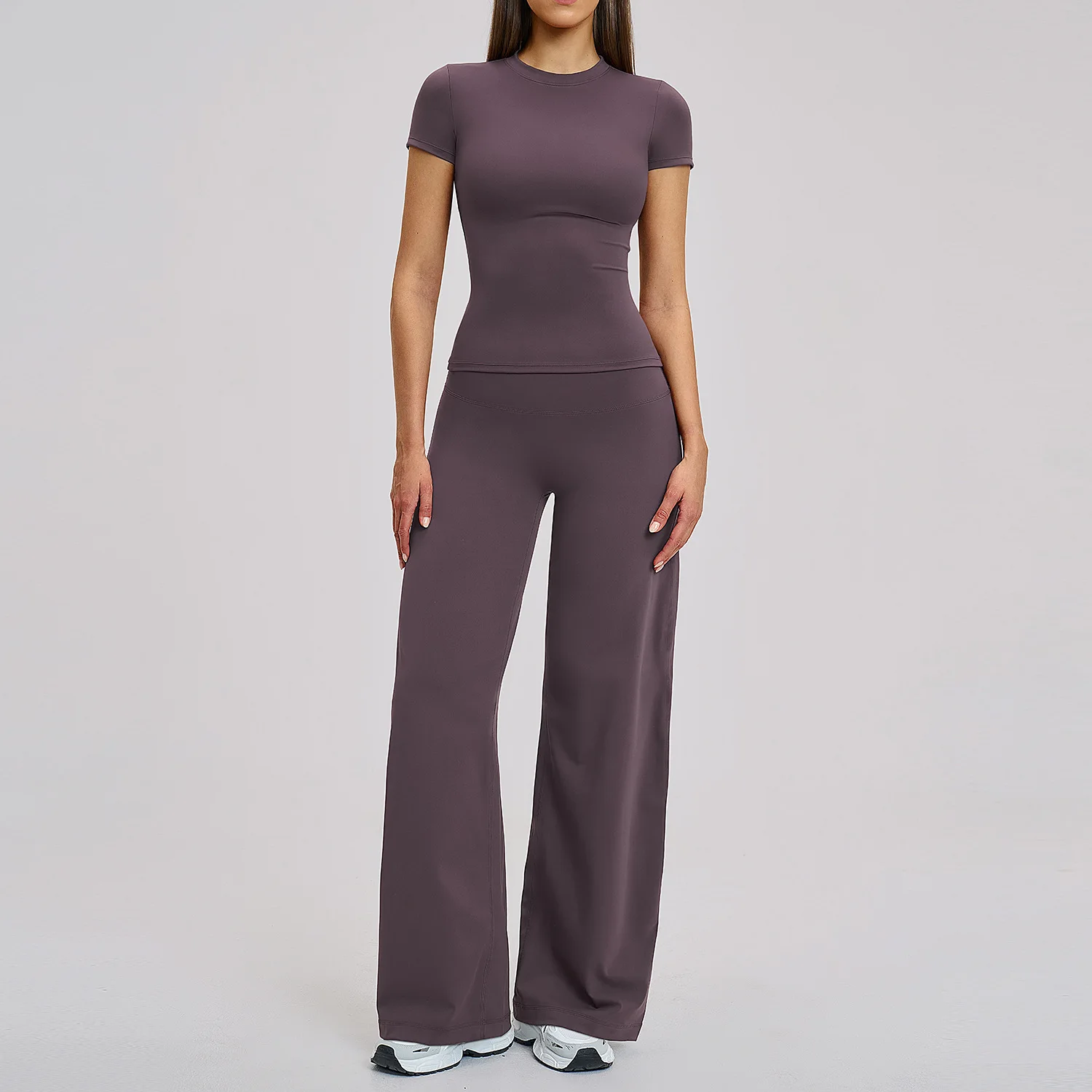 Wicking Spandex/Nylon 2-Piece T-Shirt Flare Yoga Pants Set thumbnail