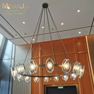 Zhongshan Premium Leather Glass Restaurant Chandelier Modern Hanging Pendant Light Fixture for Bar & Hotel Dining Room Lighting