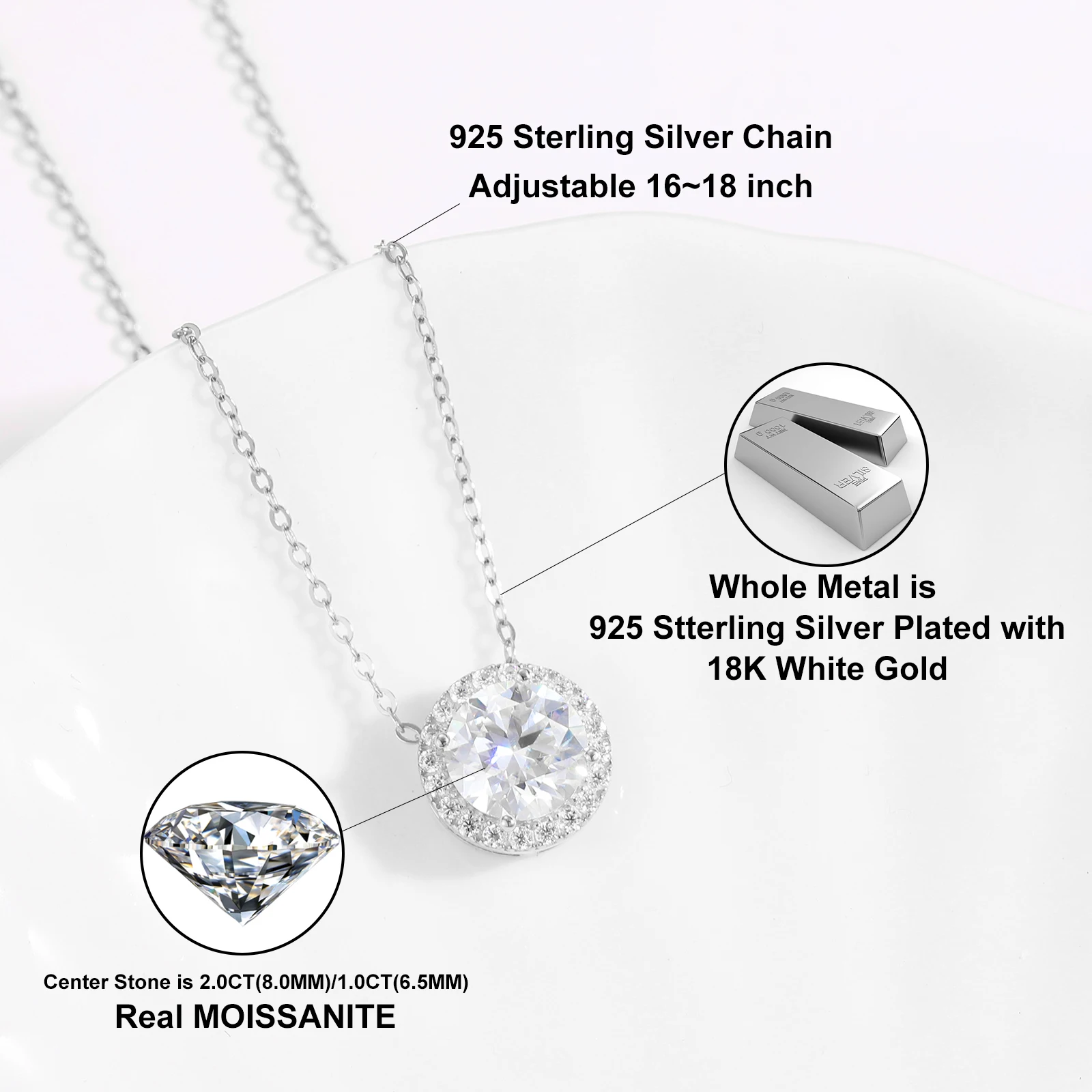 Mothers Day Gift Jewelry 925 Sterling Silver Moissanite Pendant