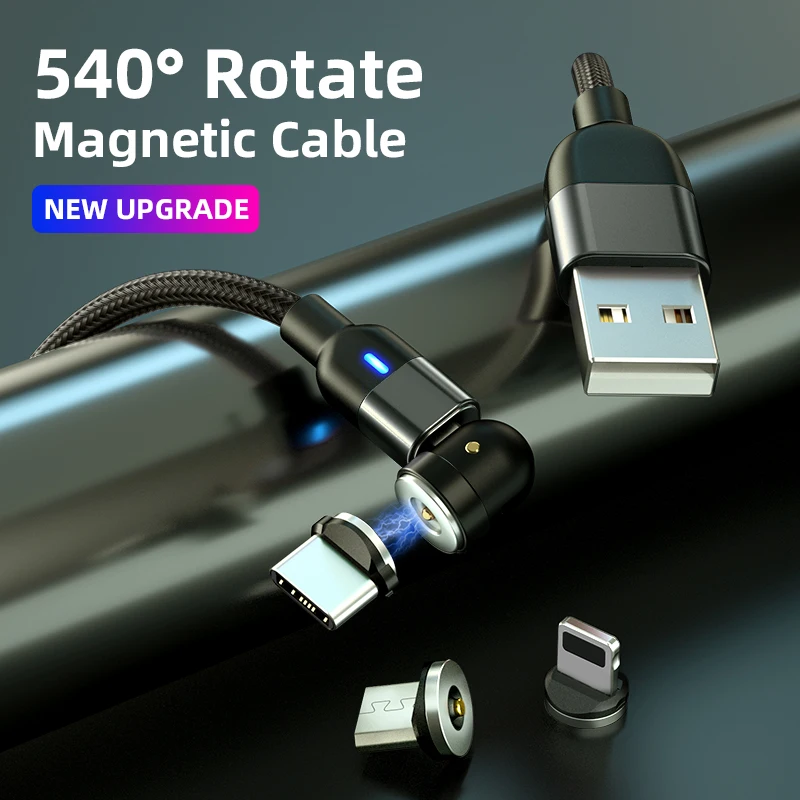 Amazon new product 3 in 1 540 degree rotate round interface mobile phone magnetic charging cable - ANKUX.COM