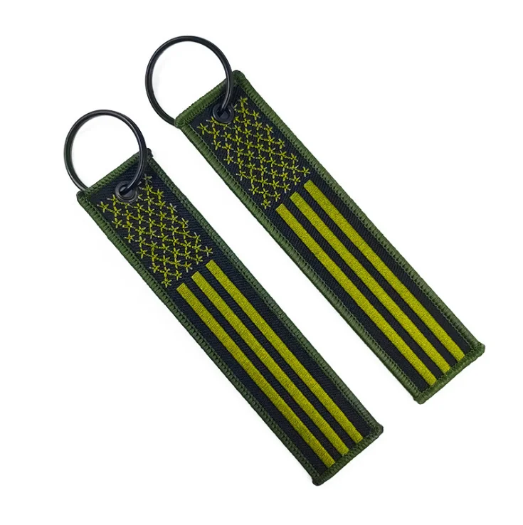 American Flag Embroidered Keychain Key Tag With Key Ring and Carabiner