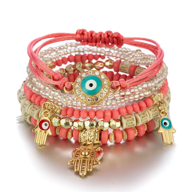 Handmade Beaded Fashion Bracelets for Women Eyes Design Temperament Multi-layer Bracelet Bangles Summer Jewelry