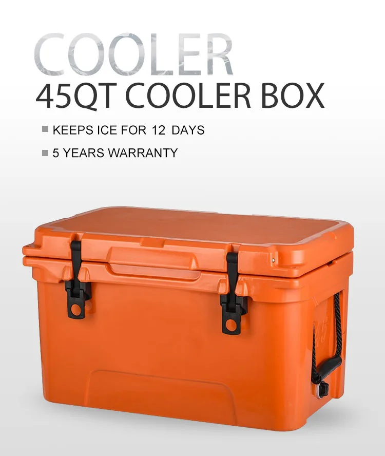 45l พลาสติกฉนวน Rotomolded กล่องคูลเลอร์ที่มีโลโก้ที่กำหนดเองสำหรับตั้ง