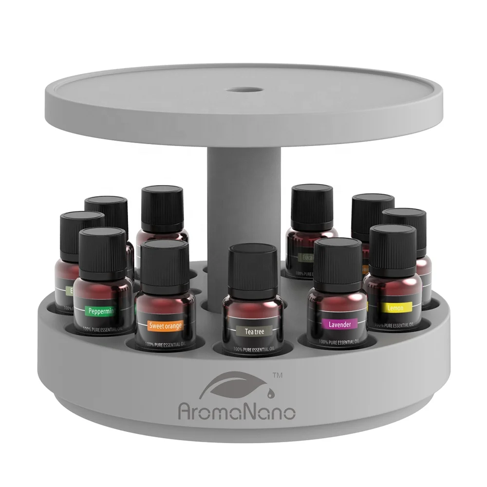 Bamboo Diffuser Holder Carousel 2 Tier Stand Holds up to 12 Essential Oil Bottles Storage Tray