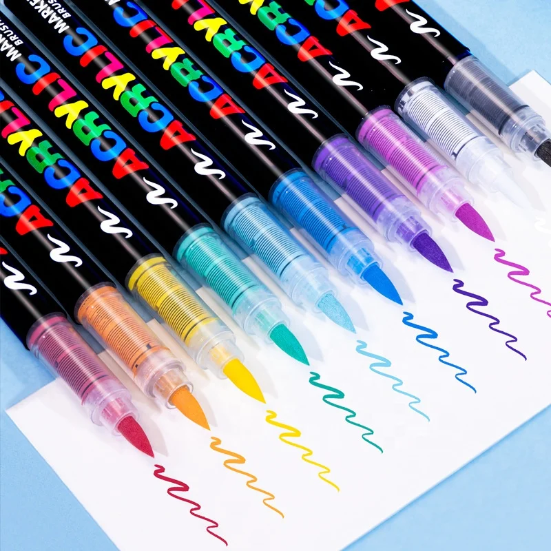 Automatic Ink Acrylic Marker 12 18 36 48 60 Color Soft Head Brush Student Art Diy Hand Drawing Doodle Pen Stationery Set