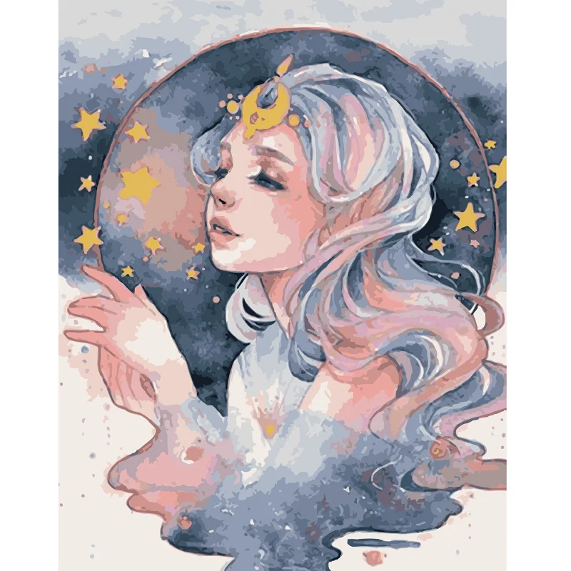 Custom Canvas Beautiful Girl Portrait Flower Landscape Picture Wall Decor Creative Gift DIY Oil Painting by Number for Kids