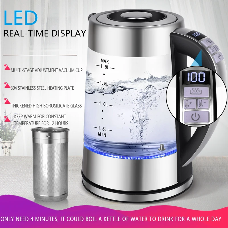 Intelligent Multifunctional Temperature Control Digital Led Electrical Smart Kettle Glass Teapot