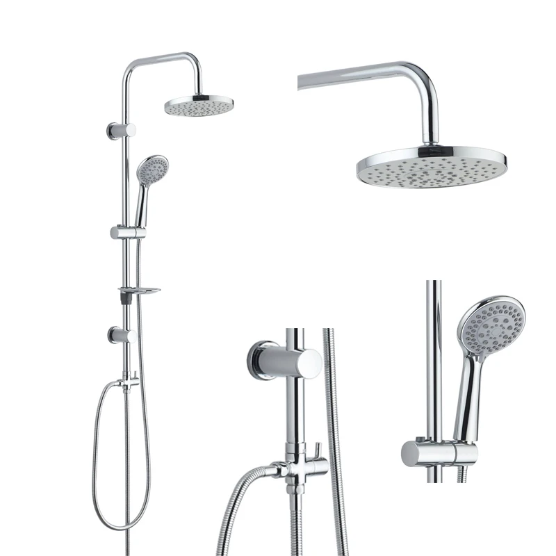 Bath Shower Mixer Tap & Square 3 Way Shower Rigid Riser Kit Chrome Modern 