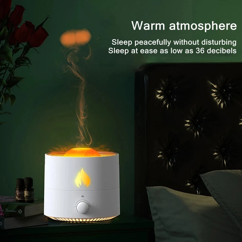 Vulkan-Luftbefeuchter Mit Quallen-Nebeleffekt & Flammen-Diffusor - 300ml, Automatische Abschaltung, Für Aromatherapie