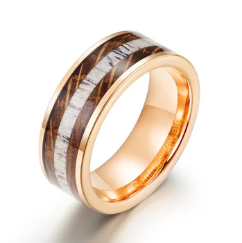 Gentdes Jewelry Whisky Barrel Wood Tungsten Antler Ring Wood Rose Gold Wedding Ring For Women Custom Tungsten Carbide Rings Men