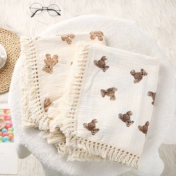 Children's Printed Throw Blanket New Baby Double Crepe Wrap Quilted Cotton Soft Fringed Baby Stroller Cover Blanket