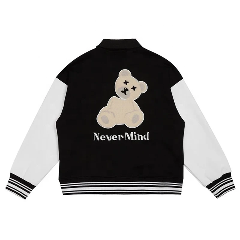 Custom Winter Teddy Bear Embroidered Varsity Jacket for Men