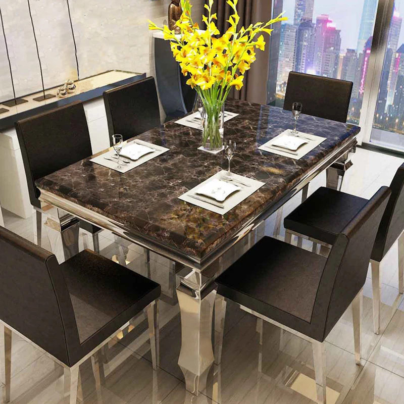 Luxury Antique Italian Modern Square Stone Marble Dining Table Set 6 ...