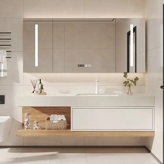 Custom Design Solid Wood Wall-mounted Bathroom Vanity Cabinet with LED Light