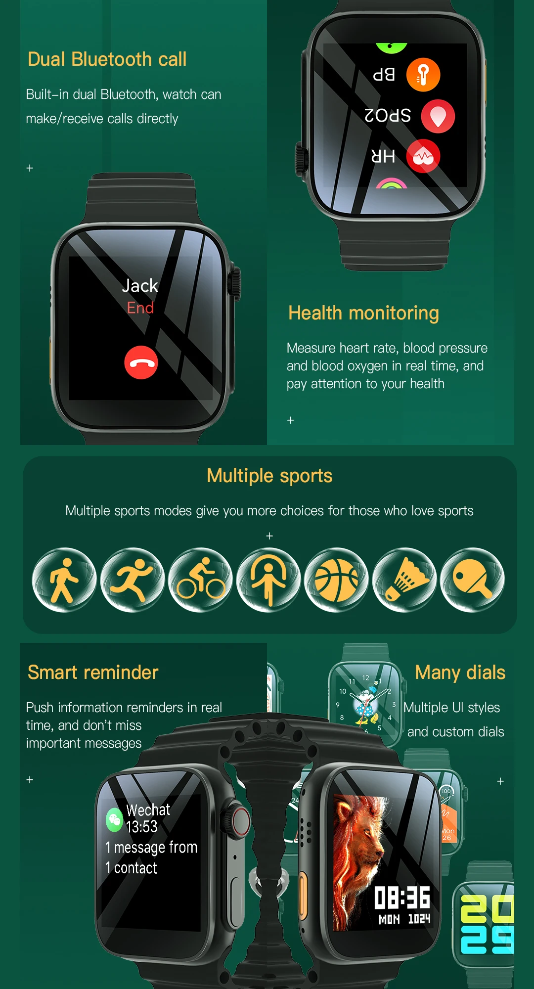 Smart Wear Watch Dual Bt Call Health Monitoring Multiple Sports Smart