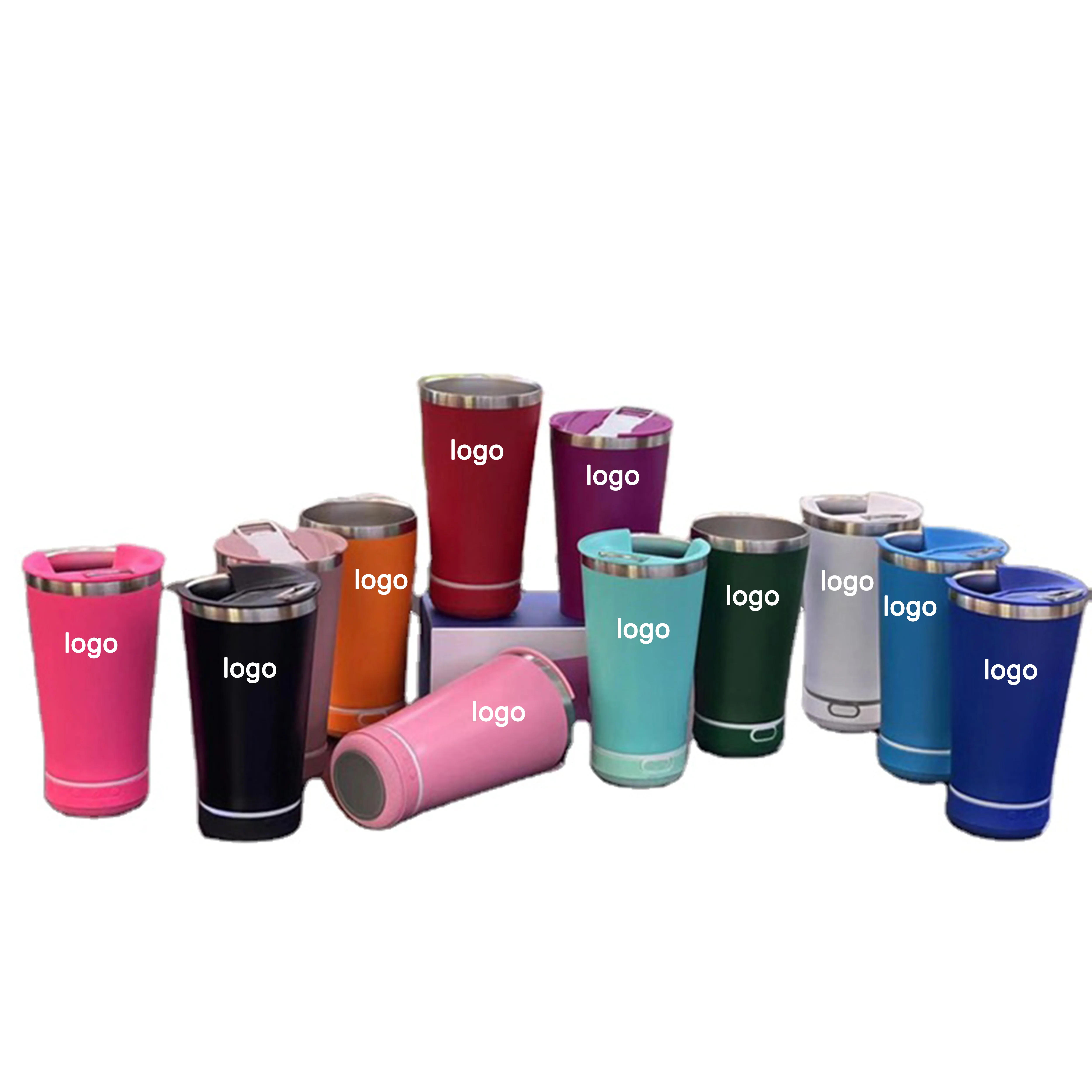 Fast Add Logo 16oz Stainless Steel Beer Glass with Bluetooth Mini Speaker Travel Parties Essential for Outdoor Events