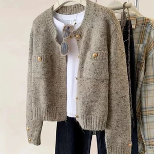 Boutique Wholesale 2025 Autumn New Fashionable Versatile Knitted Open RetroWomen's Sweater