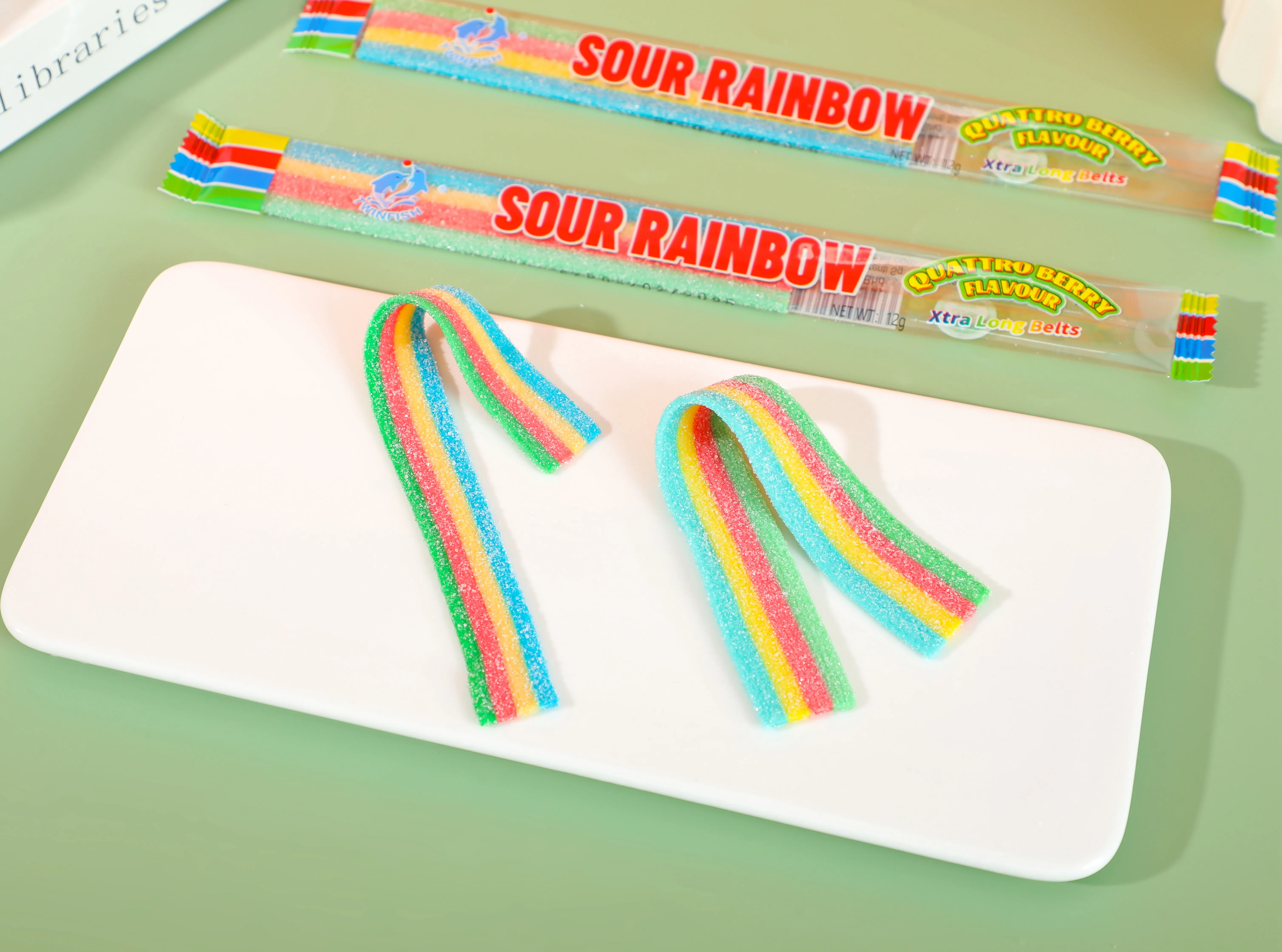 Wholesale Customize Gummy Rainbow Low Sugar Sour Belt Strips Chew Candy ...