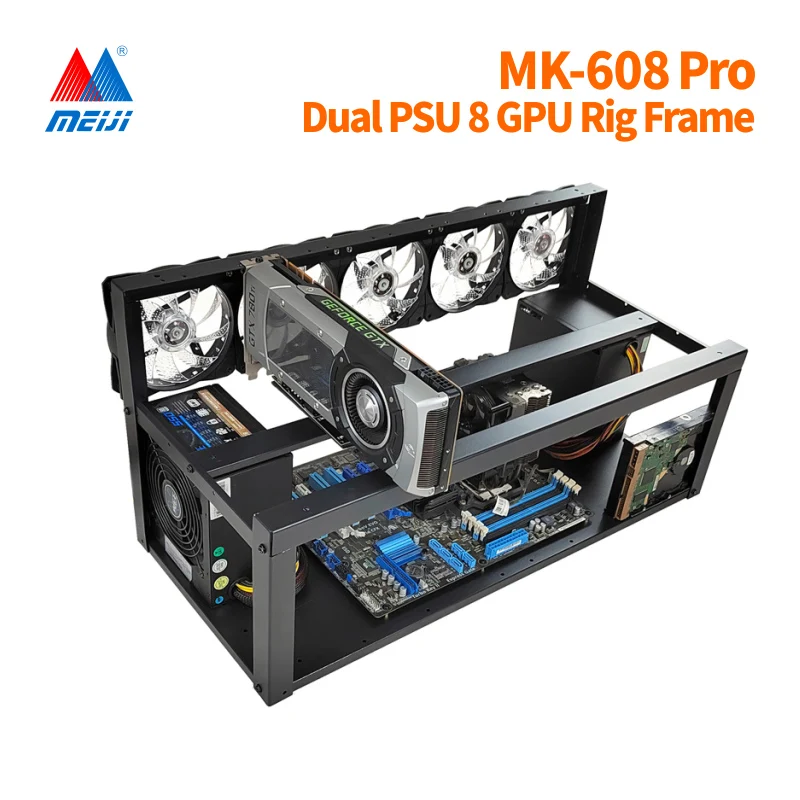Dual PSU Open Air GPU Case Rack for 8 GPU Setup - ATX Compatible Steel ...