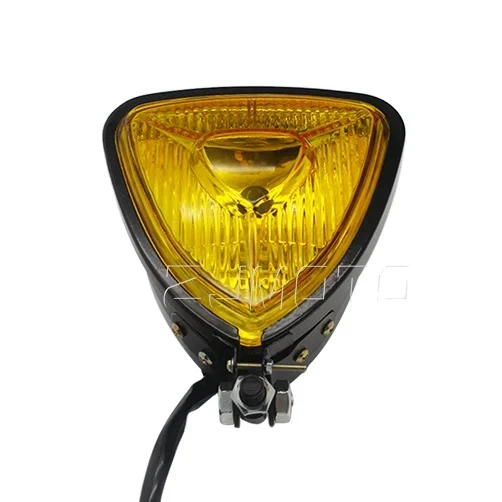 Amber Triangle Black Motorcycle Headlight Head Lamp For Chopper Bobber Harley US