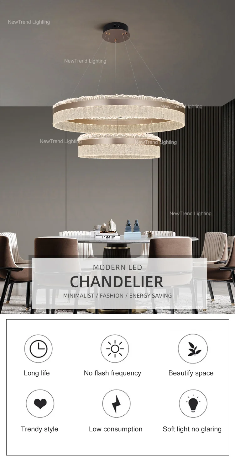 lc9855 new product indoor decoration pendant light living dining room restaurant crystal led ring chandelier -0