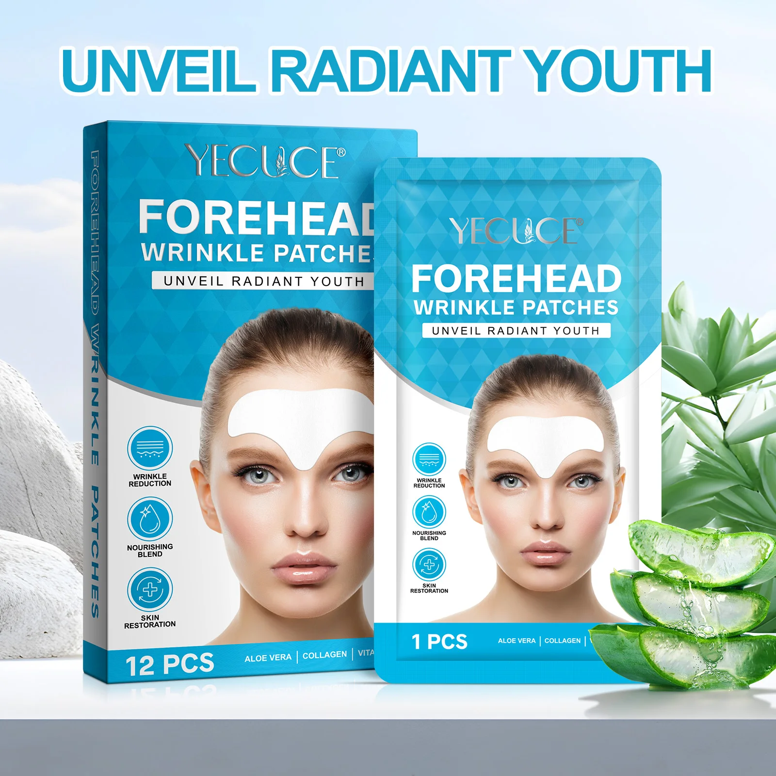 YECUCE Hautstraffende Aloe Vera Vitamin Kollagen Faltenentferner Glttende  Patches Stirnfalten-Patches Kollagen