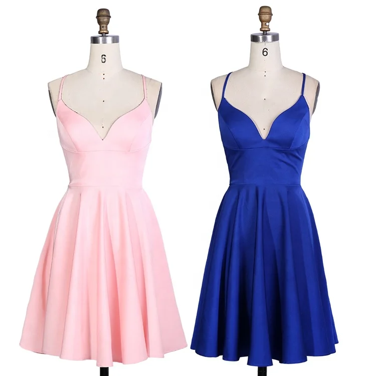 Nice Satin Width Pink Royal Blue Women V Neck Sleeveless Short Lace Up — free download