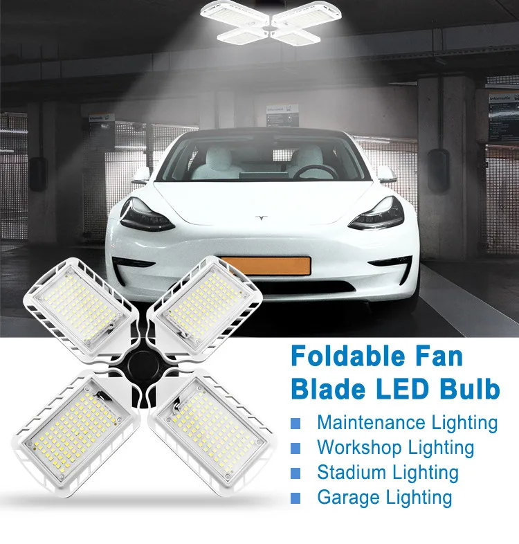 Indoor Lighting Deformable 60W 6000LM 6500K 4 Leaf Ceiling Warehouse Workshop LED Garage Lights E26 E27