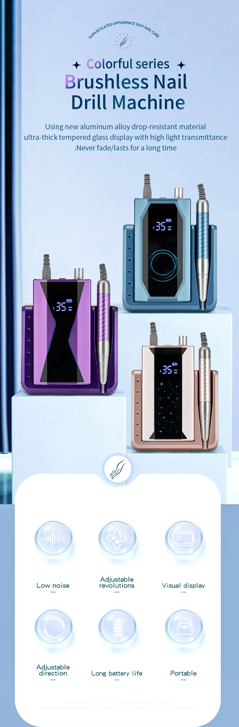 AT-NDB-181 Nail Drill Cordless Electric File Rechargeable Machine for DIY Nail Art Salon and Home manufacture