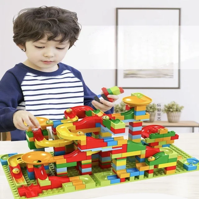 Race Run Big Block Compatible Building Blocks Funnel Slide Blocks DIY Big Bricks Toys Plastic Color Box 336PCS Marble Unisex