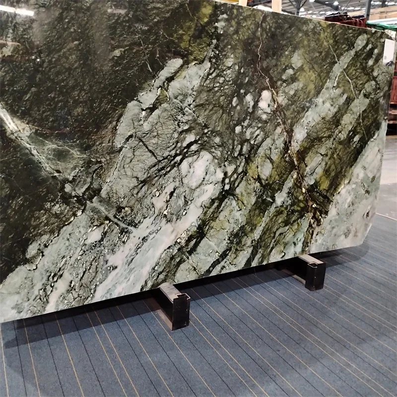 Cheap Price Multicolor Natural Polished Dark Green Spring Wave Marble Slabs For Villa Project Walling And Flooring Tile