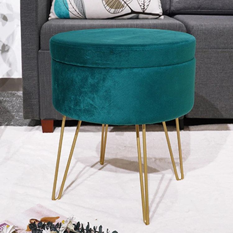 Wholesale Hot Sale Nordic Modern Pink Velvet Fabric Ottoman Legs Modern Dressing Table Step Stool Ottoman Pouf