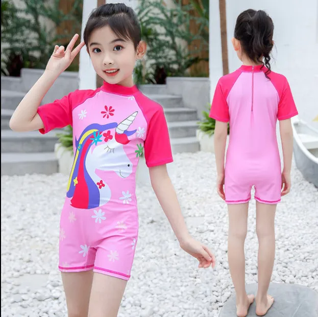 Girls Short Sleeve Diving Suit Swimming Suit For Girls Kids Beachwear ...