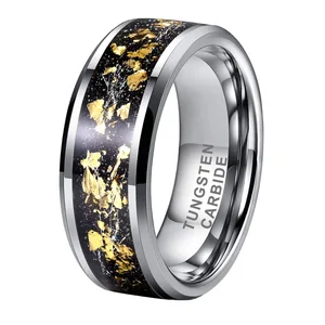 Coolstyle Jewelry 8mm Engagement Wedding Band for Men Women High Polish Silver Gold Foil Fragment Inlay Tungsten Carbide Ring