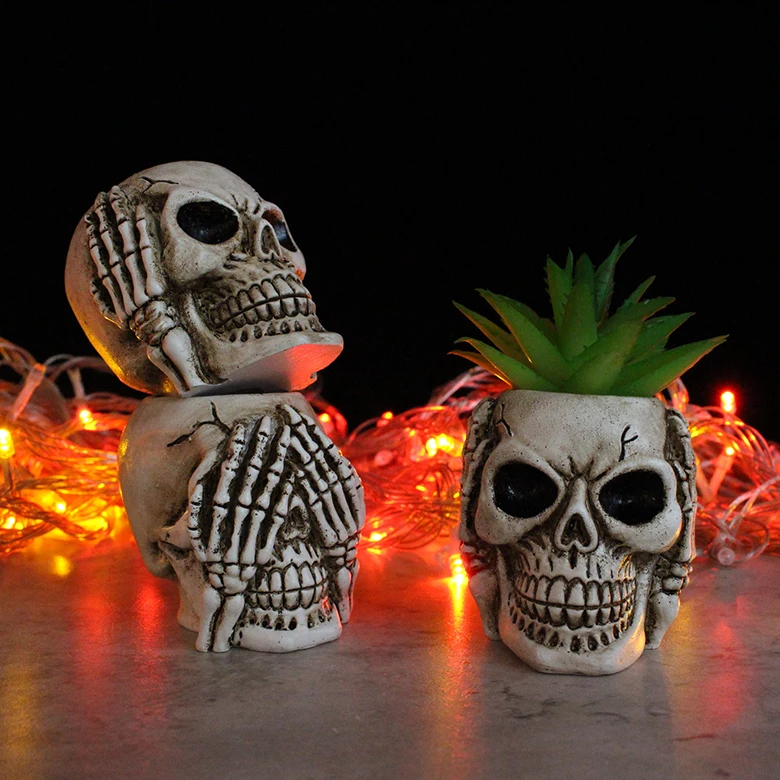 Vaso A Forma Di Teschio In Resina – Contenitore Per Piante Grasse E Cactus – Decorazione Gotica Per Halloween – Portapenne Originale