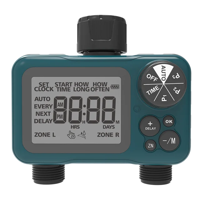 2-Zone Programmable Digital Garden Hose Timer Electronic Automatic Irrigation Controller for Water Hoses