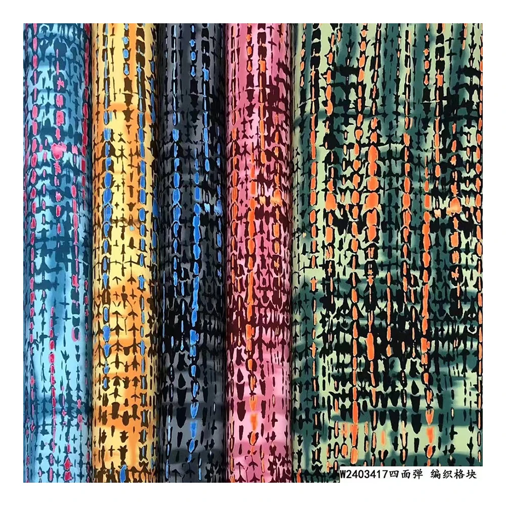 Stock 4 Way Stretch Print Fabric 95% Polyester 5% Spandex 100D Super Soft for Dress