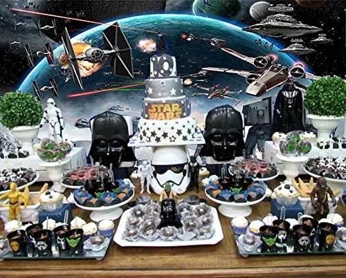 BewFar 8X6FT Space Wars Photo Backdrop Star Galaxy Battleships Dark Side Of The Force For Photography Background Birthday Party Supplies Kids Boys Baby Shower Studio Prop Cake Smash Banner