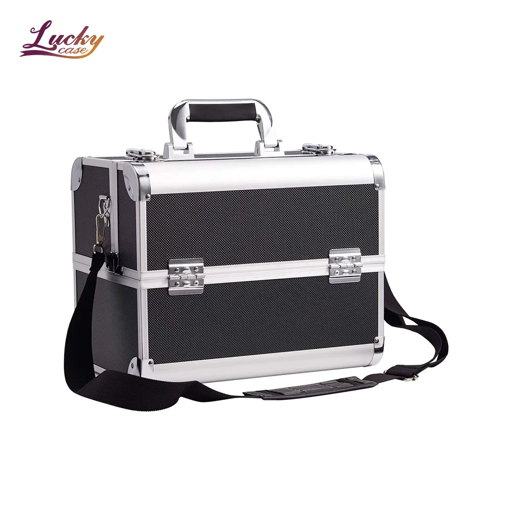 Professional Makeup Case Aluminium Cosmetic Vanity Box Beauty Organiser  Case Train Case Tray Lockable Lock Makeup Suitcase