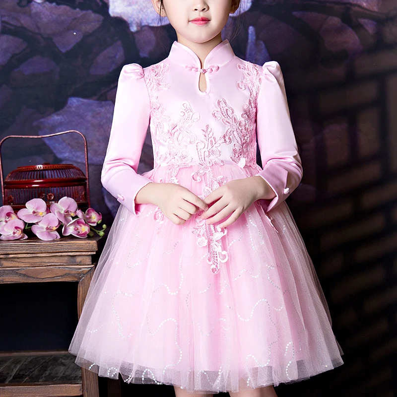 Source Vestido de fiesta alta calidad para niñas, de manga larga con encaje de sirena y Princesa, color rosa y nuevo diseño m.alibaba.com