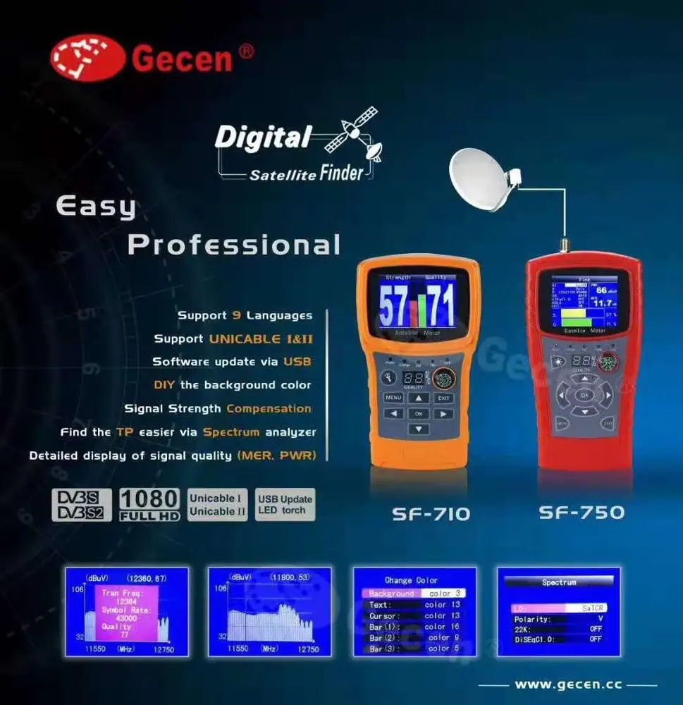 G-SAT Digital Satellite Finder Meter Picture hd Satellite Finder with Compass SF-710
