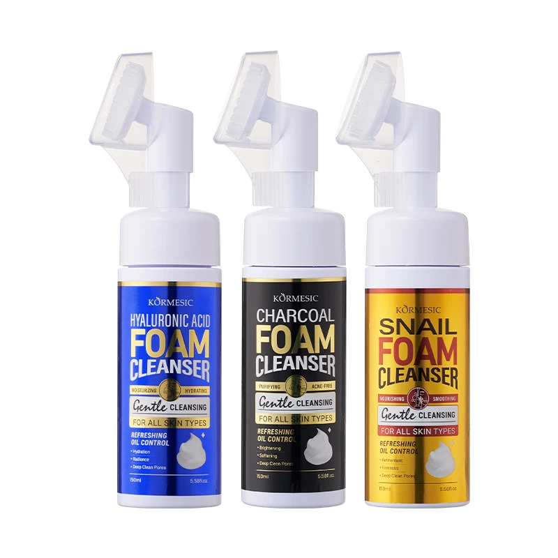 KORMESIC 150ml HALAL Wholesale Face Wash Moisturizing Oil Control Clean Pore Hyaluronic Acid Charcoal Snail Foam Facial Cleanser